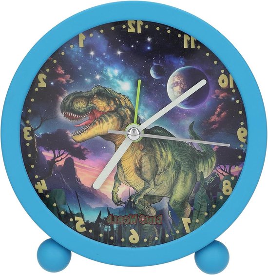 Kinderwekker Dino - Wekker Kinderen - Wakker Worden - Geruisloze Klok - 11.5 cm - Blauw