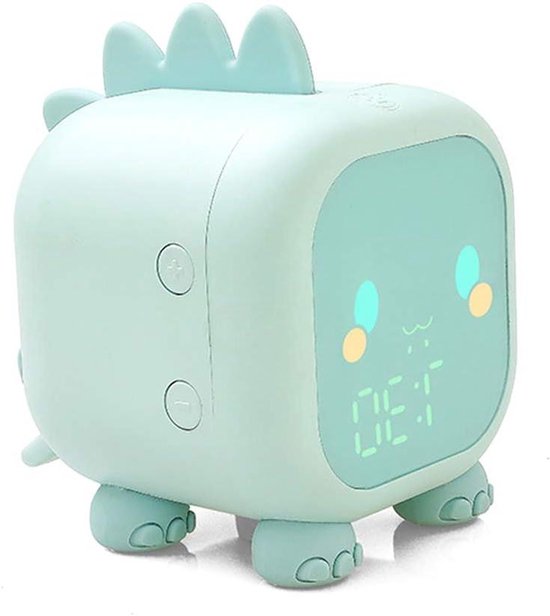 Kinderwekker Dinosaurus - Digitale Klok - Slaaptraining Kind - Zonsopgang Simulatie - 8.8 x 11.7 cm - Groen