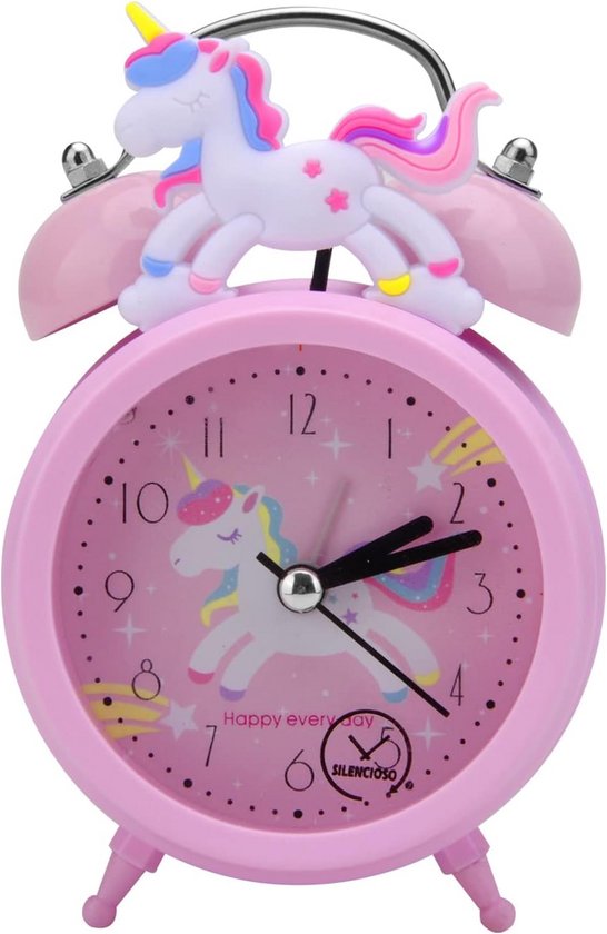 Kinderwekker Eenhoorn - Klassieke Wekker - Wakker Worden - Stil Zonder Tikken - 12.5 cm Hoog - Roze