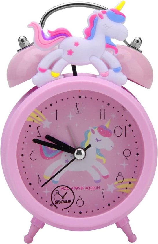 Kinderwekker Eenhoorn - Meisjeswekker Nachtkastje - Tijd Bijhouden - Stil Werking - 12.5 cm Hoog - Roze