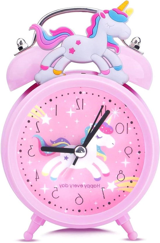 Kinderwekker Eenhoorn - Meisjeswekker Stil - Wakker Worden - Tikvrij Uurwerk - 12.5 cm - Roze