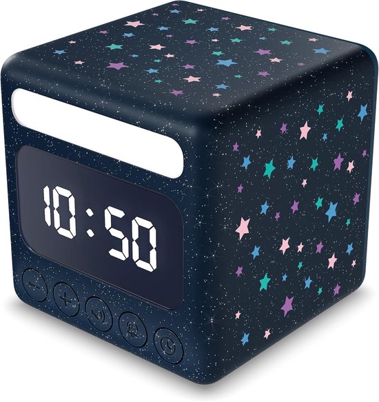 Kinderwekker geruisloos - Nachtlampje wekker - Kinderkamer decoratie - Stille werking met snooze - 10x10 cm - Blauw