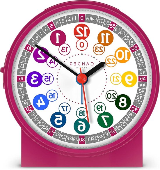 Kinderwekker Geruisloos - Tafelklok Kinderkamer - Leren Kloklezen - Licht en Snooze - 108 cm Diameter - Roze