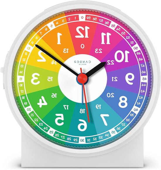 Kinderwekker Geruisloos - Tafelklok Snooze - Tijd Leren - Kleurrijke Wijzerplaat - 108 cm Diameter - Multicolor