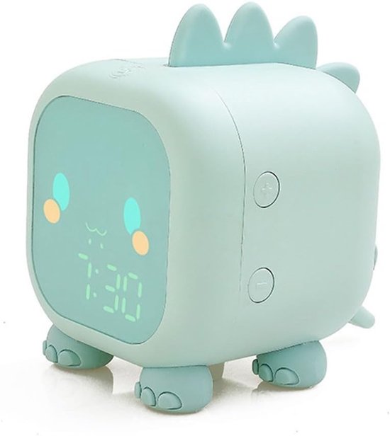 Kinderwekker in de vorm van een dinosaurus, digitale wekker met nachtlampje en slaaptraining, nachtkastje voor meisjes/jongens (groen) van Farsaw