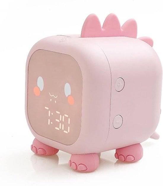 Kinderwekker in de vorm van een dinosaurus, digitale wekker met nachtlampje en slaaptraining, nachtkastje voor meisjes/jongens (roze) van Homealexa