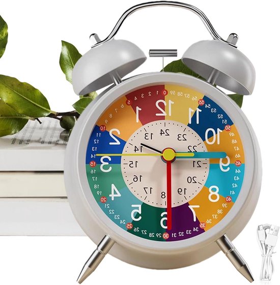 Kinderwekker Klok - Educatieve Tijdklok - Tijd Leren - Stil Niet Tikkend - 11.5 x 16 cm - Meerkleurig