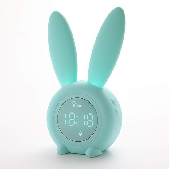Kinderwekker Konijn - Digitale Led Klok - Kinderen Leren Slapen - Magnetische Bevestiging - 17.5 cm - Groen