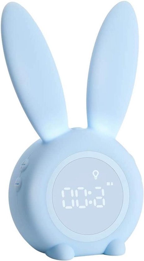 Kinderwekker Konijn - Sluimerwekker Nachtlampje - Kinderkamer Decoratie - Oplaadbaar Met Batterij - 20 cm Hoog - Blauw