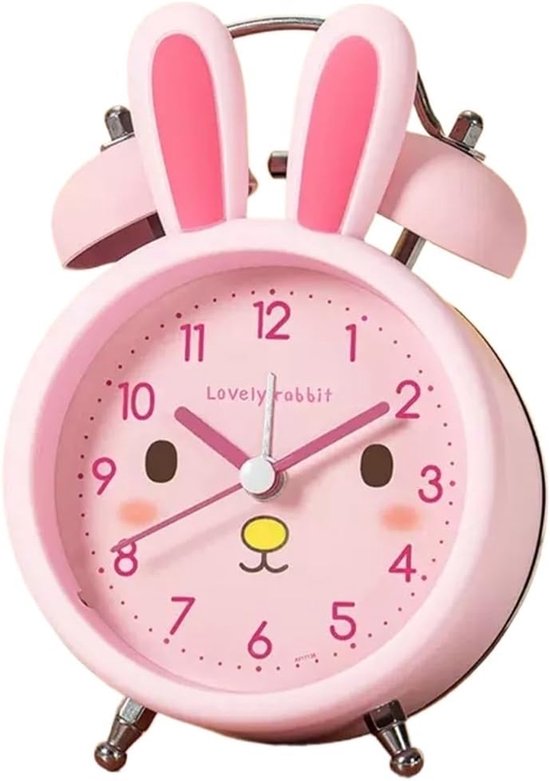 Kinderwekker Konijn - Stille Klok Nachtlampje - Wakker Worden - Zacht Nachtlampje - 15 x 9.5 cm - Roze