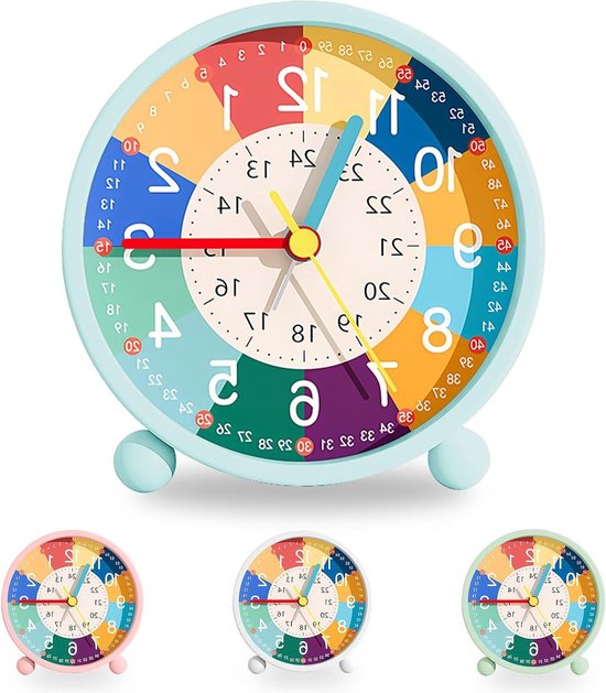 Kinderwekker - Leerwekker - Tijd Leren - Stil Zonder Tikken - 11.5 cm - Blauw