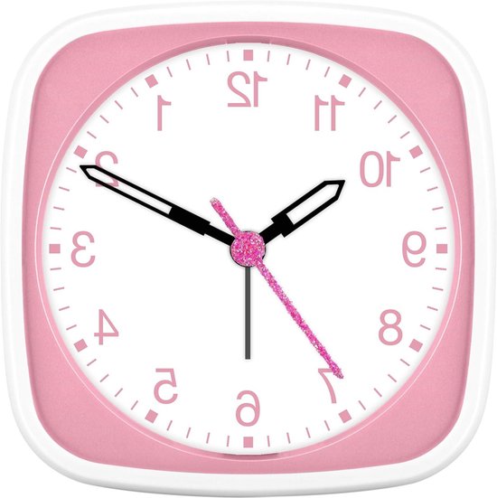 Kinderwekker - Meisjeswekker - Wakker Worden - Stil Tikkende - 95 cm Hoog - Roze Glitter