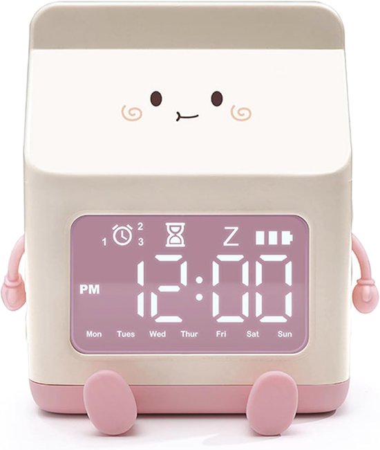 Kinderwekker Melkpak - Digitale Klok - Routine Opbouwen - Stille Werking - 7.7x7.6x9.5 cm - Wit
