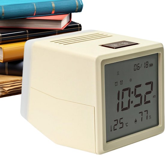 Kinderwekker met Licht - Digitale Klok Kinderen - Motiverend Wakker Worden - Temperatuur Vochtigheid Kalender - 10 cm Breed - Wit