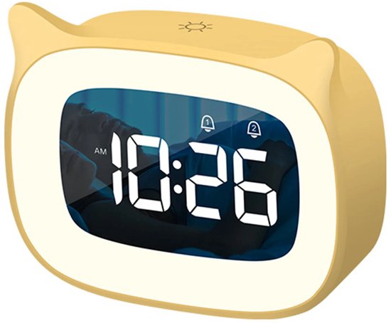 Kinderwekker met licht, slaaptrainingsapparaat voor kinderen, nachtlampje voor kinderen, dubbele wekker, slaaptrainingshulpmiddel, oplaadbaar (geel). van Merkloos