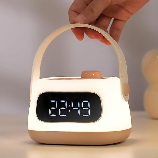 Kinderwekker met nachtlamp – digitale klok met LED-verlichting – bedlamp met variabele intensiteit – voor slaapkamer (roze).