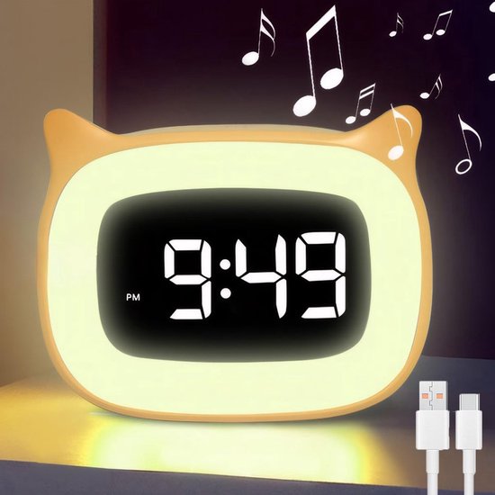 Kinderwekker met nachtlampje en 18 beltonen - Oplaadbare schattige kattenoorwekker voor jongens en meisjes als verjaardagscadeau - Digitale wekker voor de kinderkamer van Merkloos
