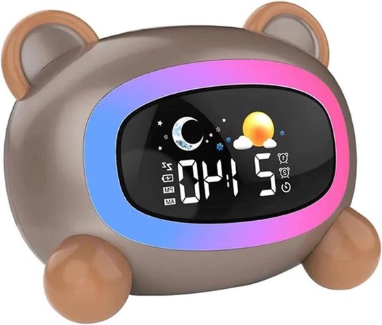 Kinderwekker met Nachtlampje - Slaaptrainer Wekker - Kinderkamer Decoratie - 7 Kleuren Verlichting - 200 x 100 mm - One Color
