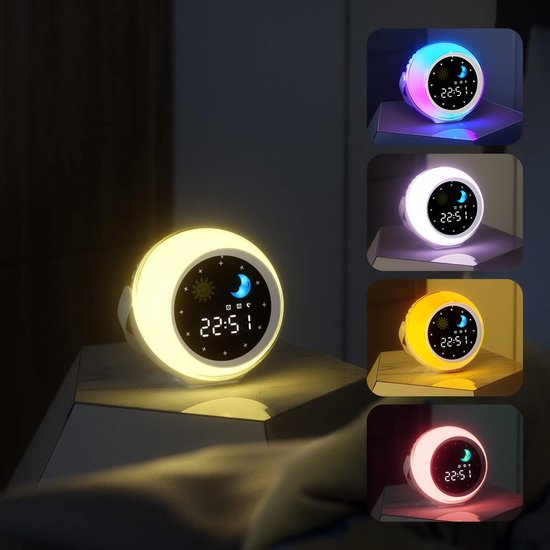 Kinderwekker met Slaaptrainer, Weklicht en Bluetooth Muziekspeler - Digitale Klok voor Jongens en Meisjes