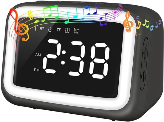 Kinderwekker Met Speaker - Digitale Klok - Wakker Worden - Dimbaar Nachtlampje - 35 Inch Scherm - Zwart