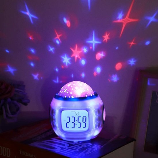 Kinderwekker met Sterrenprojector, Nachtlampje en Muziek voor Jongens en Meisjes