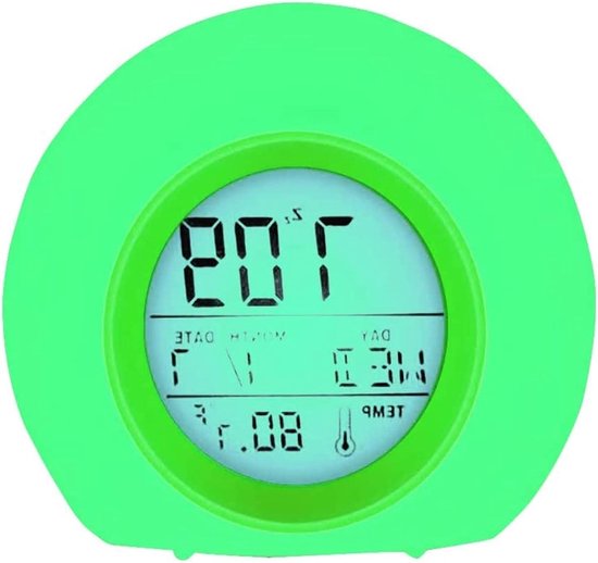 Kinderwekker Nachtkastje - Wake-up licht - Rustig Wakker Worden - 7 Kleuren Licht - Incl. Thermometer - Groen van Merkloos