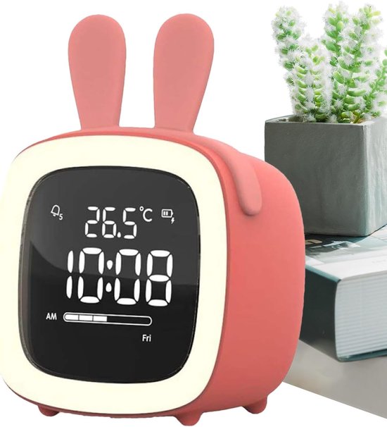 Kinderwekker - Nachtlamp Klok - Gezonde Slaap - Temperatuurweergave - 30 Uur Batterij - Meerdere Kleuren