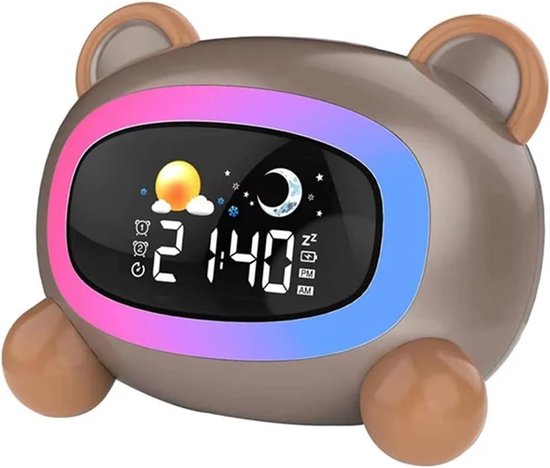 Kinderwekker Nachtlamp - Slaaptrainer Dieren - Kind Leren Slapen - 7 Kleuren Licht - 400 Gram - Beige
