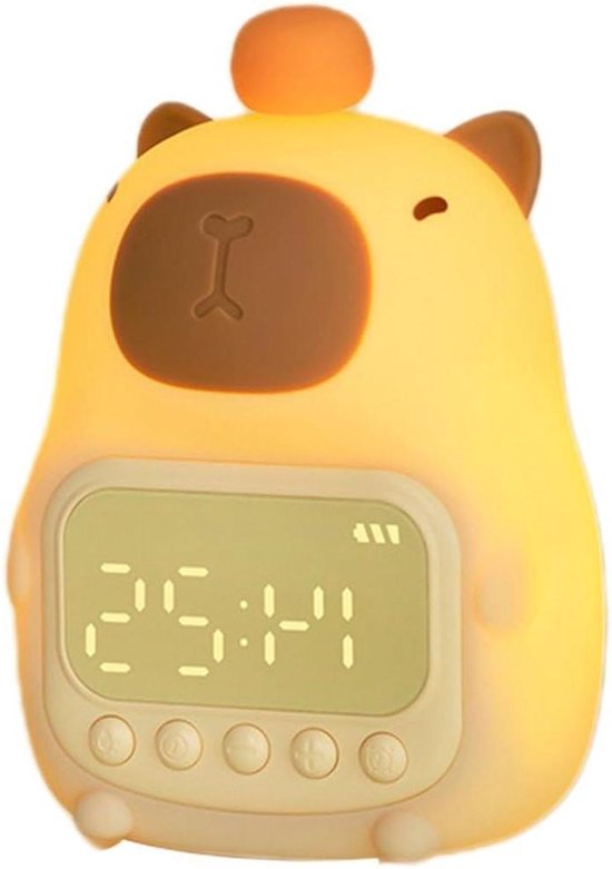 Kinderwekker Nachtlampje - Dieren Klok - Kamer Decoratie - Zacht Siliconen - 15 cm Hoog - Geel