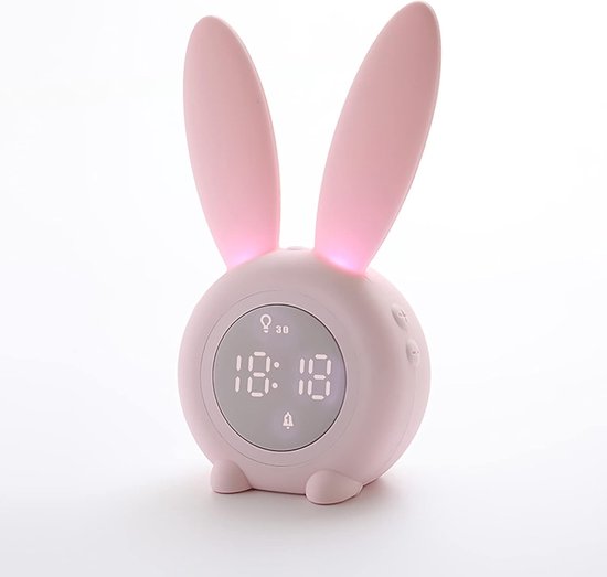 Kinderwekker Nachtlampje - Digitale Klok Kinderen - Slaaptrainer Leren - Schattig Konijn Design - 17.78 x 3.81 x 7.62 cm