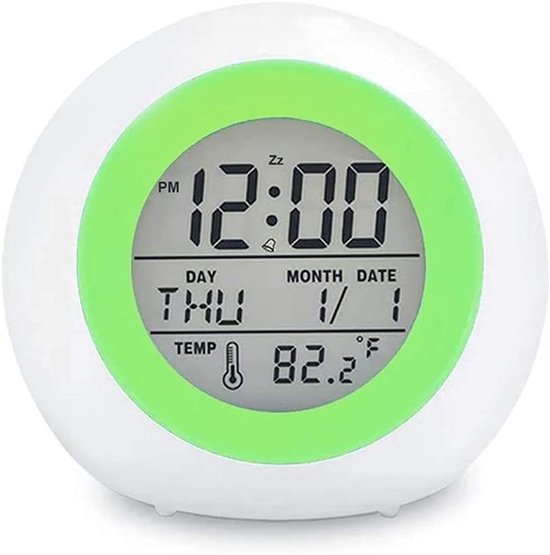Kinderwekker Nachtlampje - Digitale Klok - Wakker Worden - 7 Kleuren Verlichting - 10 cm Hoog - Groen