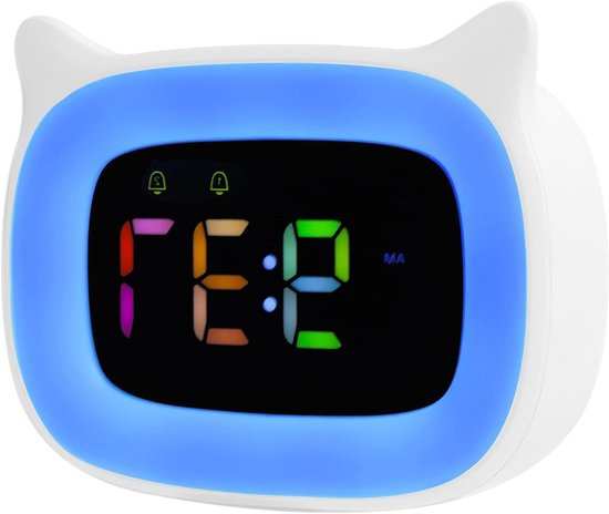 Kinderwekker Nachtlampje - Digitale Klok - Wakker Worden - Dubbele Alarmen - RGB Kleuren - Wit