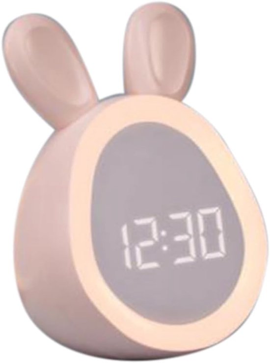 Kinderwekker Nachtlampje - Digitale Klok - Wakker Worden - Traploos Dimbaar - 10 x 7 x 7 cm - Roze