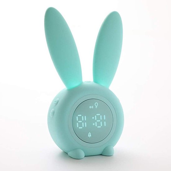 Kinderwekker Nachtlampje - Digitale Tafelklok - Kinderen Leren Slapen - Geluid Geactiveerd - 2000mAh Batterij - Groen