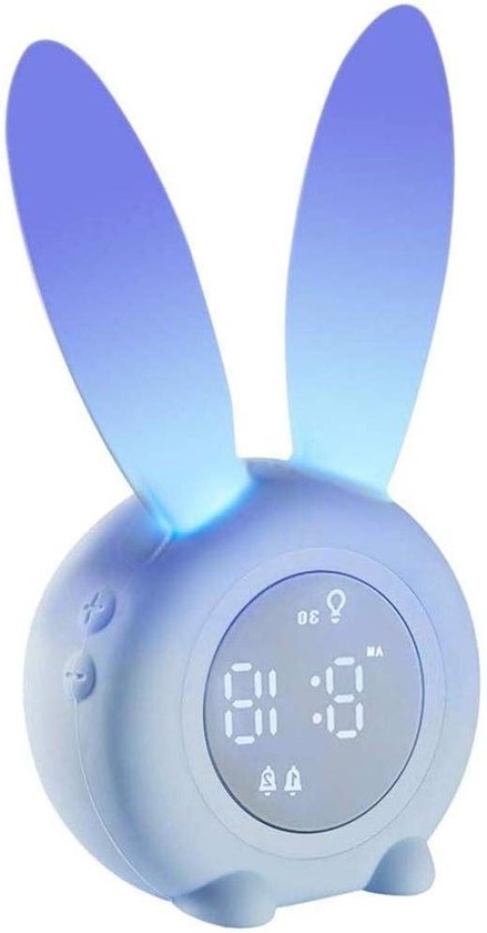 Kinderwekker - Nachtlampje Klok - Kinderkamer Decoratie - Zacht Licht - 17.5 cm - Wit