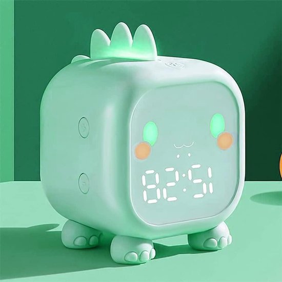 Kinderwekker - Nachtlampje Klok - Ontwaken en Slaapkamer - 5 Kleurveranderingen - USB Oplaadbaar - Groen