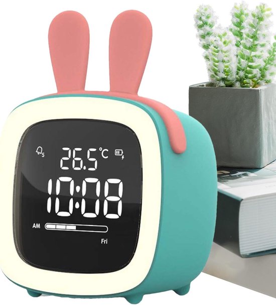 Kinderwekker Nachtlampje - Slaaptrainer Cartoon - Kinderslaapkamer Inrichten - Temperatuur Detectie - 10cm Breed
