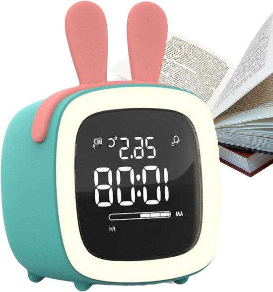 Kinderwekker Nachtlampje - Slaaptrainer Wekker - Slaapontwikkeling Kind - Geïntegreerde Temperatuurmeter - Compact Formaat - Wit
