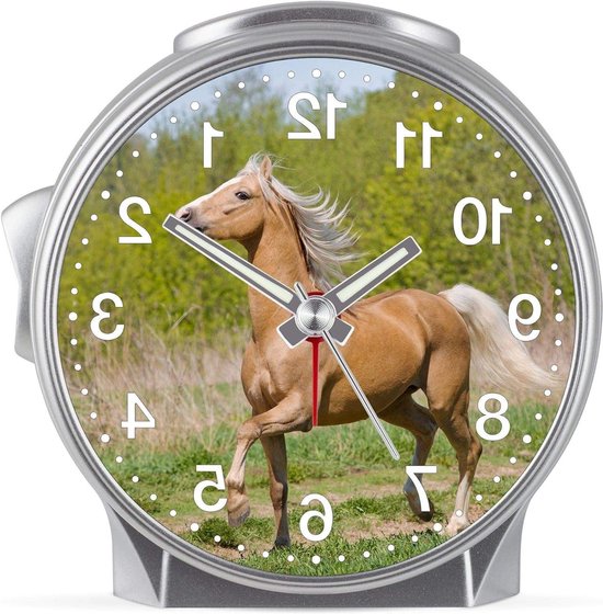 Kinderwekker Paard - Kinderklok Meisjes - Tijd Leren - Stil Zonder Tikken - 96 x 96 x 60 mm - Multicolor