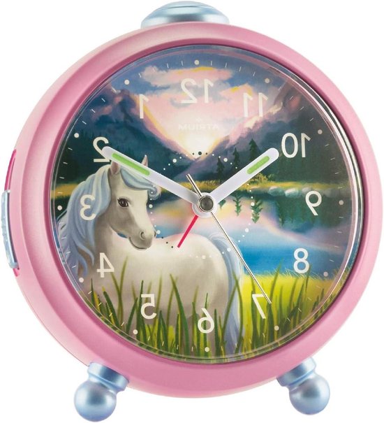 Kinderwekker Paard - Wekker Kinderkamer - Wakker Worden - Stil Kwarts Uurwerk - 105 cm - Roze