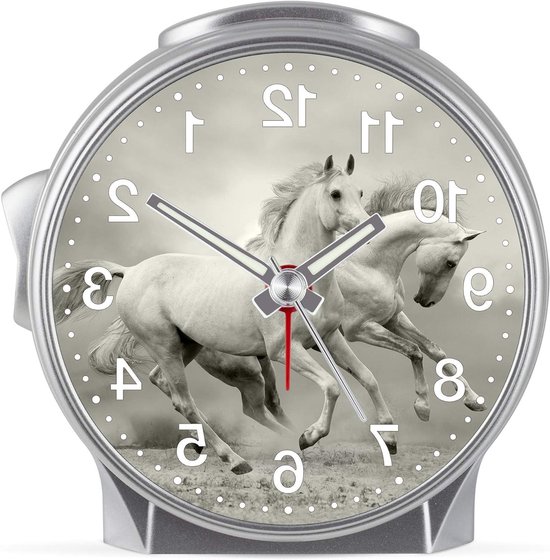 Kinderwekker Paarden - Meisjeswekker Geluidloos - Wakker Worden - Stil Uurwerk - 96 cm - Multicolor