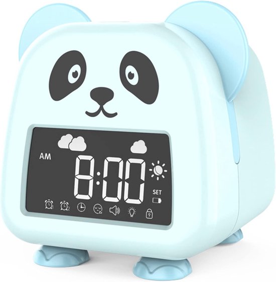 Kinderwekker Panda - Digitale Klok - Slaaptrainer Kind - Met Nachtlampje - 106x79x110mm - Lichtblauw