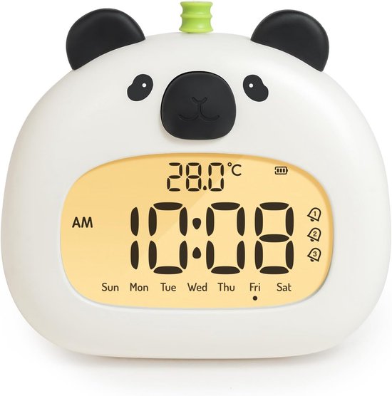 Kinderwekker Panda - Nachtwekker Digitaal - Kinderkamer Decoratie - Met Nachtlampje - 315 Inch - Wit Zwart