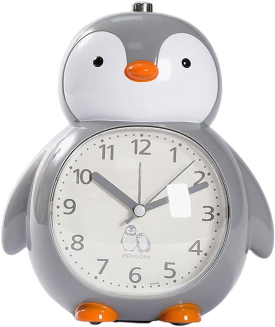 Kinderwekker Penguin - Nachtlamp Klok - Wakker Worden - Snooze Functie - 1 stuk - Grijs
