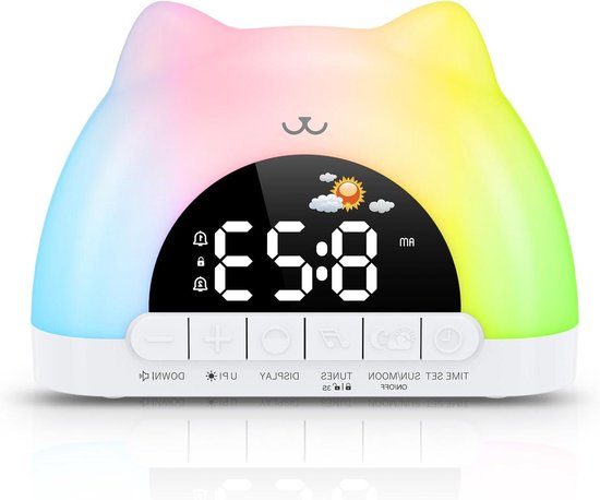 Kinderwekker Slaaptrainer - Digitale Klok - Kind Wakker Maken - Zonsopgang Simulatie - 11 Kleuren - Meerkleurig