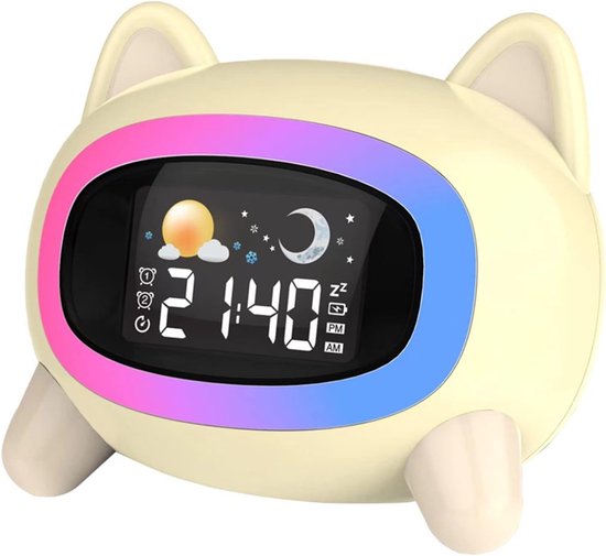 Kinderwekker Slaaptrainer - Digitale Klok Nachtlampje - Kinderen Leren Klokkijken - Met Slaapgeluiden - 125x120x89mm - Wit
