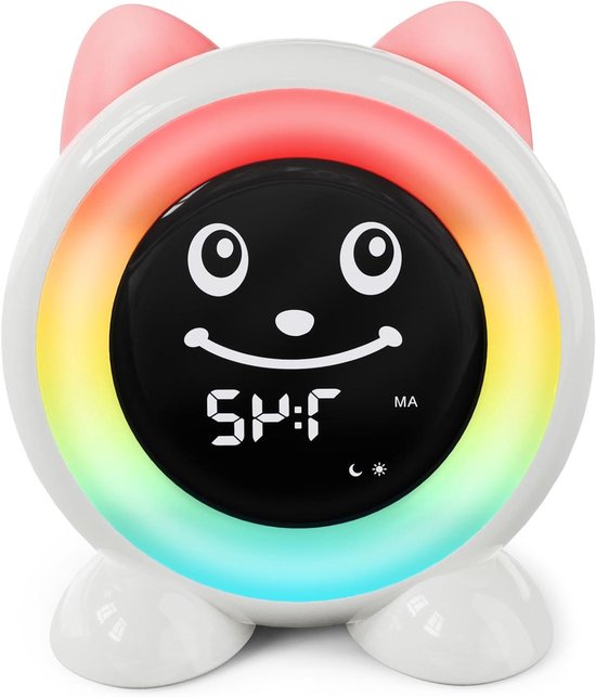Kinderwekker Slaaptrainer - Digitale Nachtlamp - Kind Leren Slapen - Met Kleuren Nachtlamp - Middelgrote Ronde Vorm - Wit