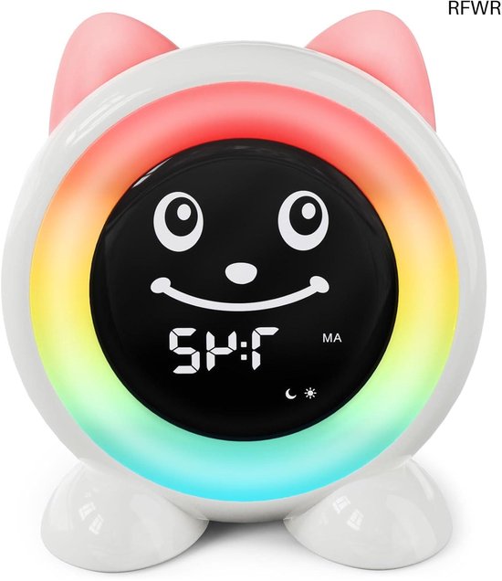 Kinderwekker Slaaptrainer - Digitale Nachtlamp - Kind Leren Slapen - Met Kleuren Nachtlamp - Middellange Grootte - Wit