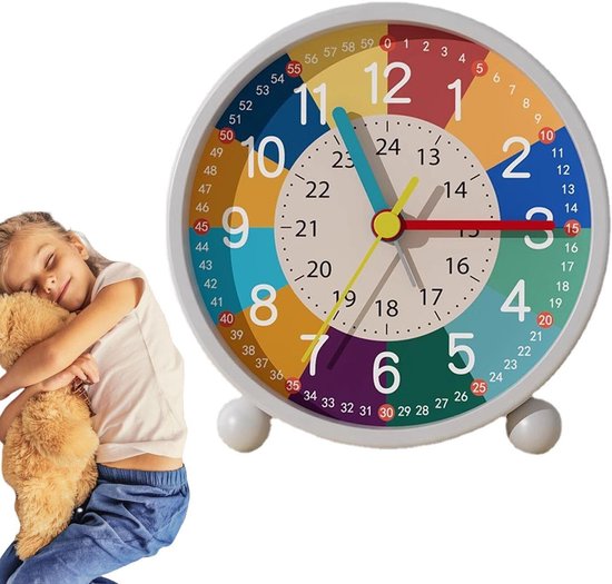 Kinderwekker Slaaptrainer - Kindertijd Klok - Kinderkamer Aankleden - Met Geluidsgenerator - 12 x 11.5 cm - Vrolijk Kleurrijk