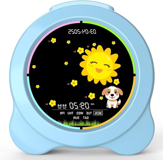 Kinderwekker - Slaaptrainer Klok - Kinderen Leren Klokkijken - Zon Maan Dag Nacht - 14 cm - Blauw